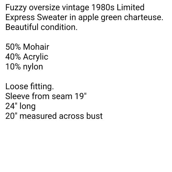 Vintage mohair Limited Express apple green sweater small - Picture 7 of 7